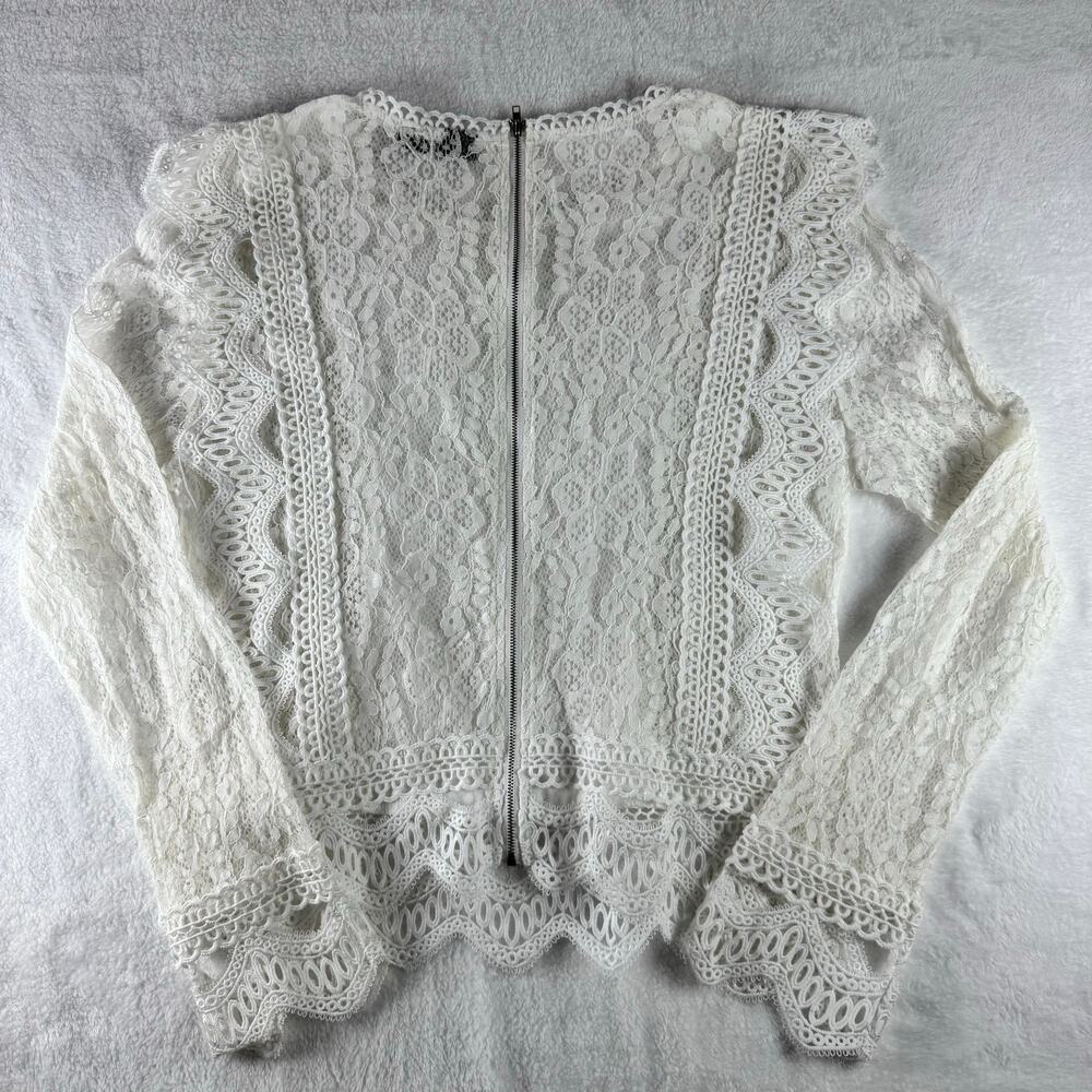 Camisa White Lace Crochet Long Sleeve Blouse Women XL Boho Cottagecore Sheer Top - Picture 2 of 11